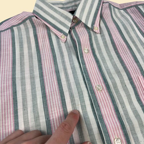 90s Ike Behar linen mens shirt, size S mens striped button down, white & blue - Picture 5 of 10